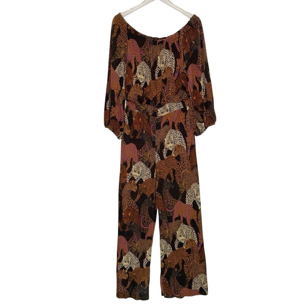 Farm Rio Anthropologie Animalia Mirana Jumpsuit L Animal Cheetah Brown *flaw